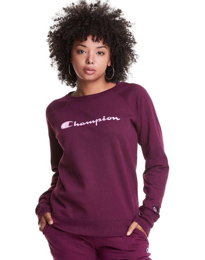 Champion Powerblend Fleece Classic Crew Script Logo - Naisten TummanVioletit Collegepaita - Suomi 58